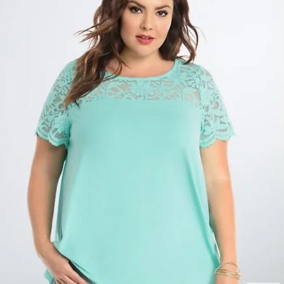 torrid Tops - *SOLD* Torrid Mint Green Lace Boarder Relaxed Fit Top 3 3X 22/24